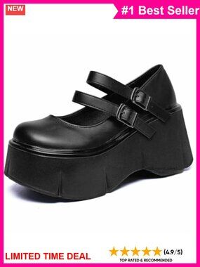 Platform Mary Jane Pumps Faux Leather Chunky Heel Ankle Strap Cosplay Shoes